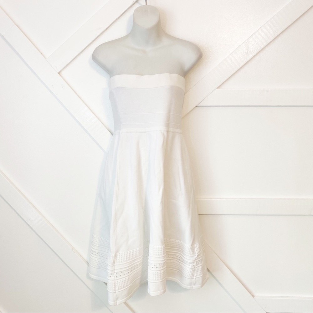 Parker Misty Strapless Knit Textured Cutout Flared Mini Dress White Sz Small